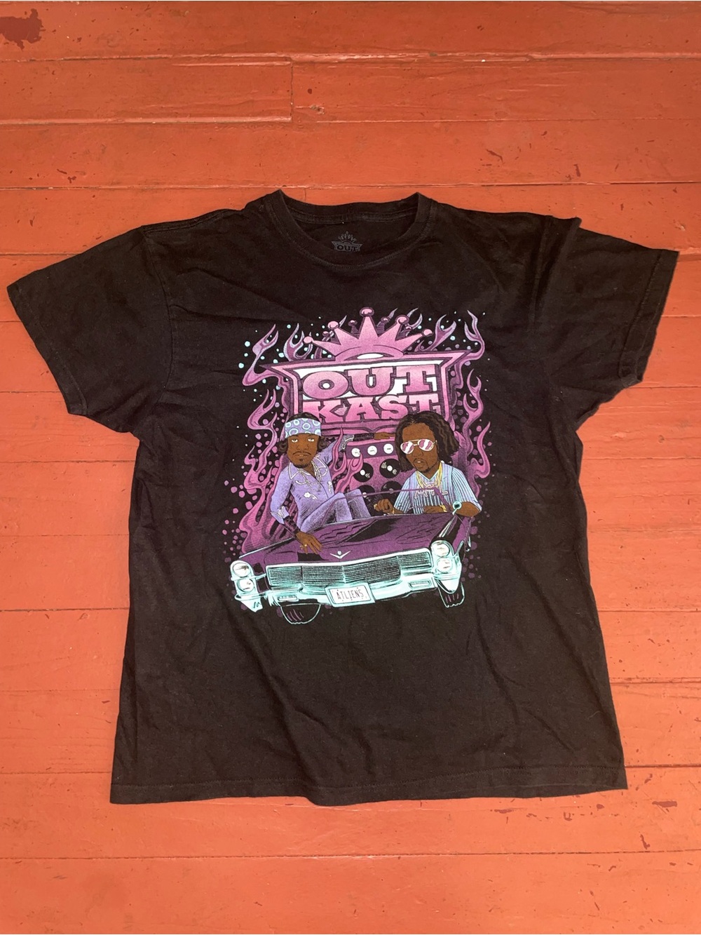 Outkast Black Graphic Tee with Purple Car Design